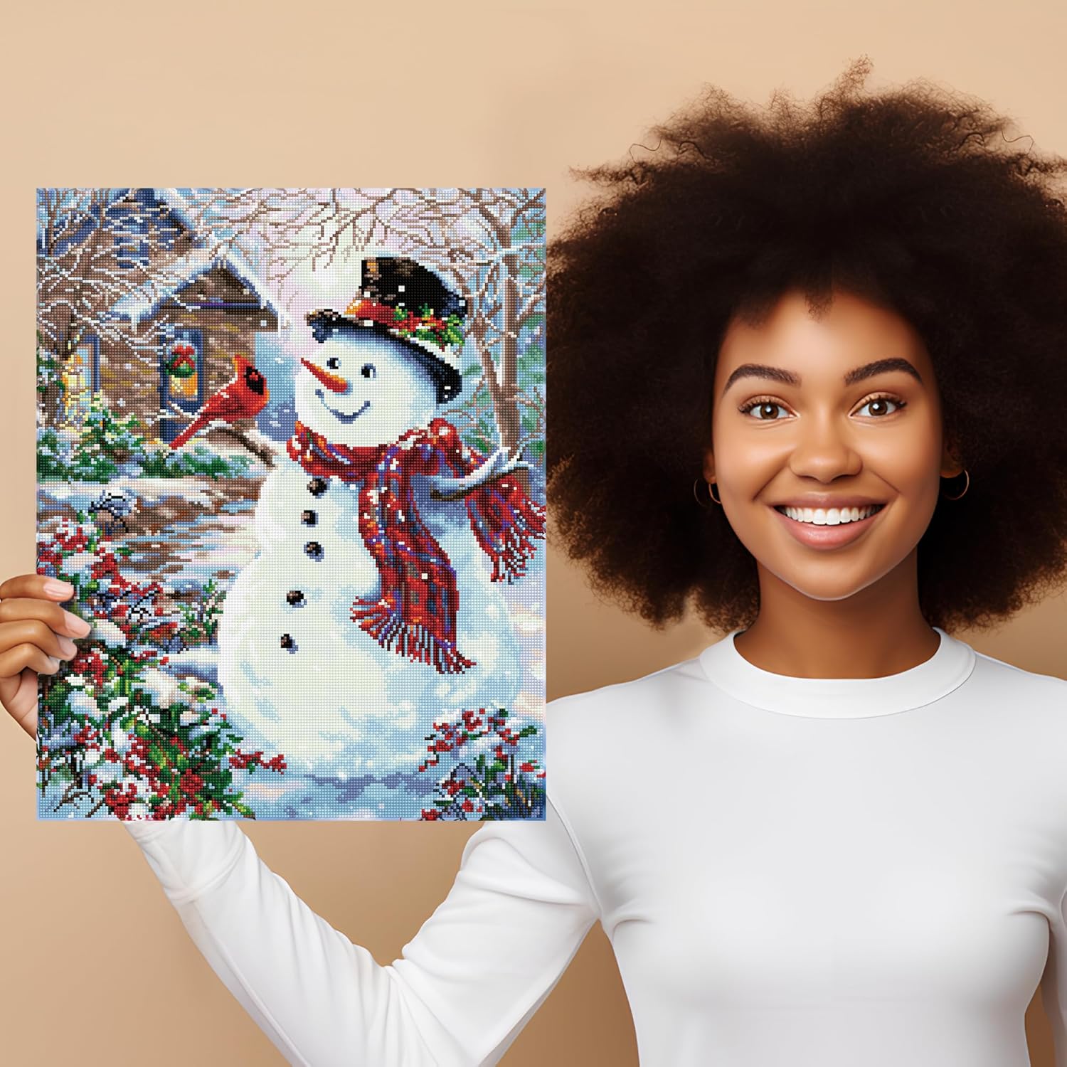 DIAMON DOT Kit Snowma Feathere Friend Ful Drill Roun Dotz Diamon Paintin Kits Diamon Ar Kit fo Adults Ge Art Diamon Art Kits 24.4inchx19.7inch