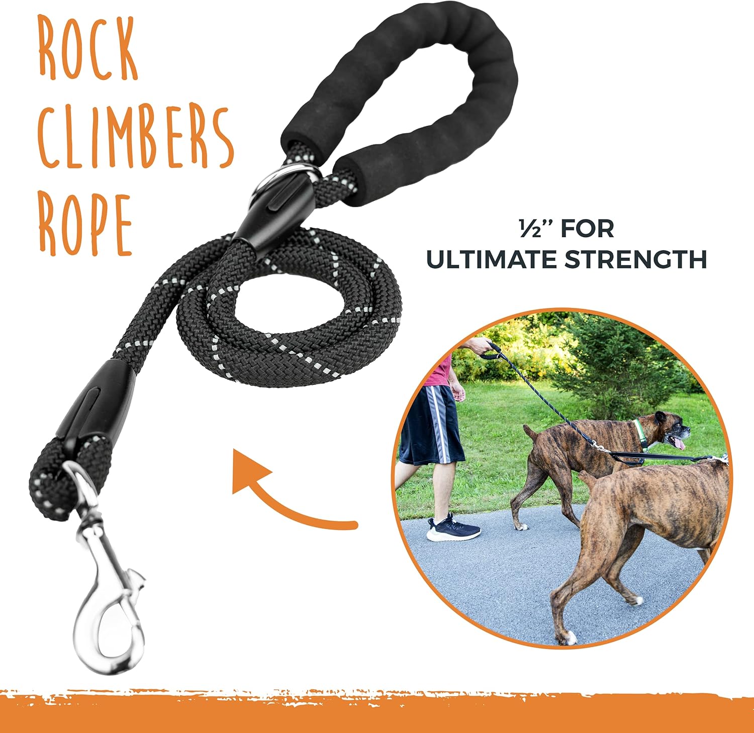 Mighty Paw Double Dog Leash with Rope Handle - Double Leash for Two Dogs No Tangle Design. Split Lead for 2 Pets. Adjustable to Fit All Sized Breeds. Reflective Dual Pet Lead for People with 2 Pups