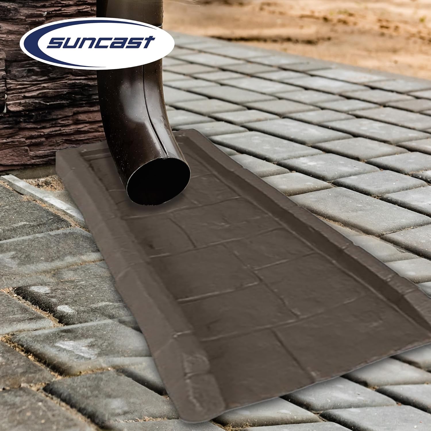 Suncast Outdoor System Protective Decorative Rain Gutter Downspout Splash Block, Easy to Install, Lightweight 1.3 Pounds, Java 4 Pack