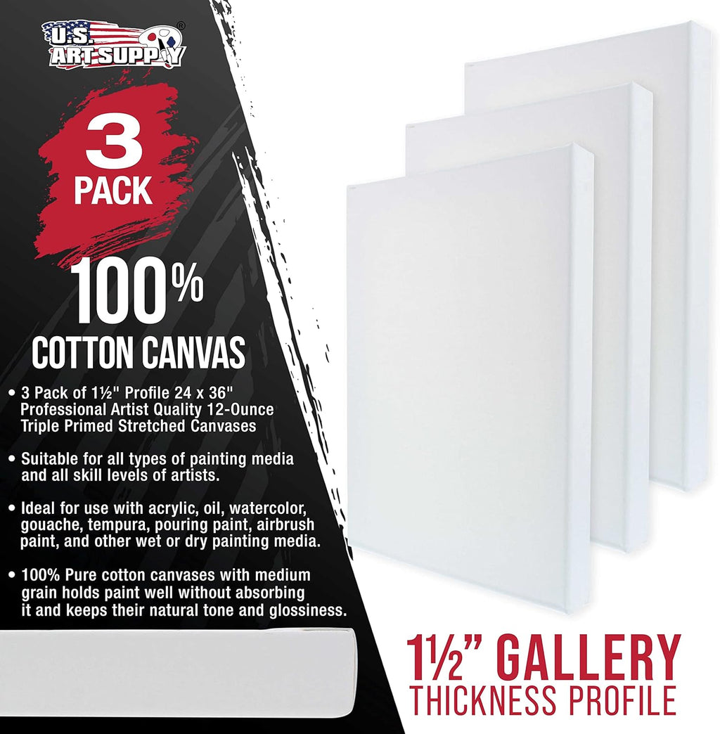 U.S Ar Suppl X-Larg Stretche Canva fo Paintin 24x3 inc Galler Dept 1-1/2inc Thick 3-Pac 12o Acryli Gess Tripl Primed Professiona Artis Quality 100 Cotto Oil Pourin Paint