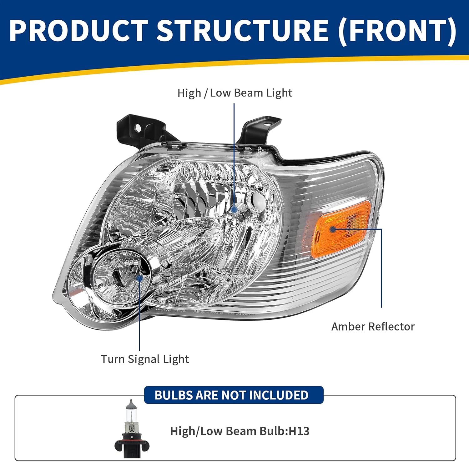 AUTOSAVER88 Headlight Assembly Compatible with 2006-2010 Ford Explorer 2007-2010 Ford Explorer Sport Trac Chrome Housing with Amber Reflector