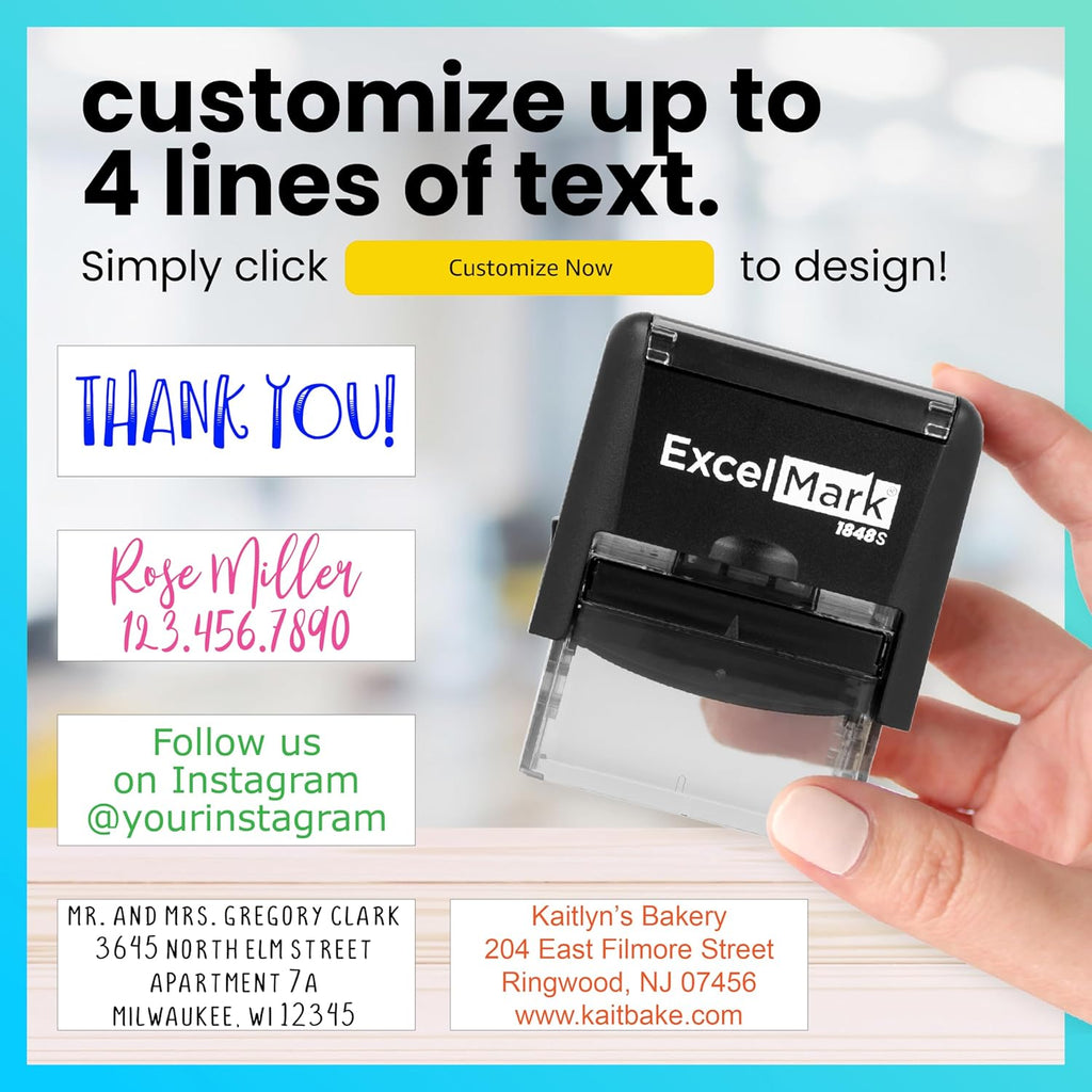 ExcelMark Custom Rubber Stamp ¨C Clean Easy Stamping ¨C Personalized Self-Inking Stamp (Medium)