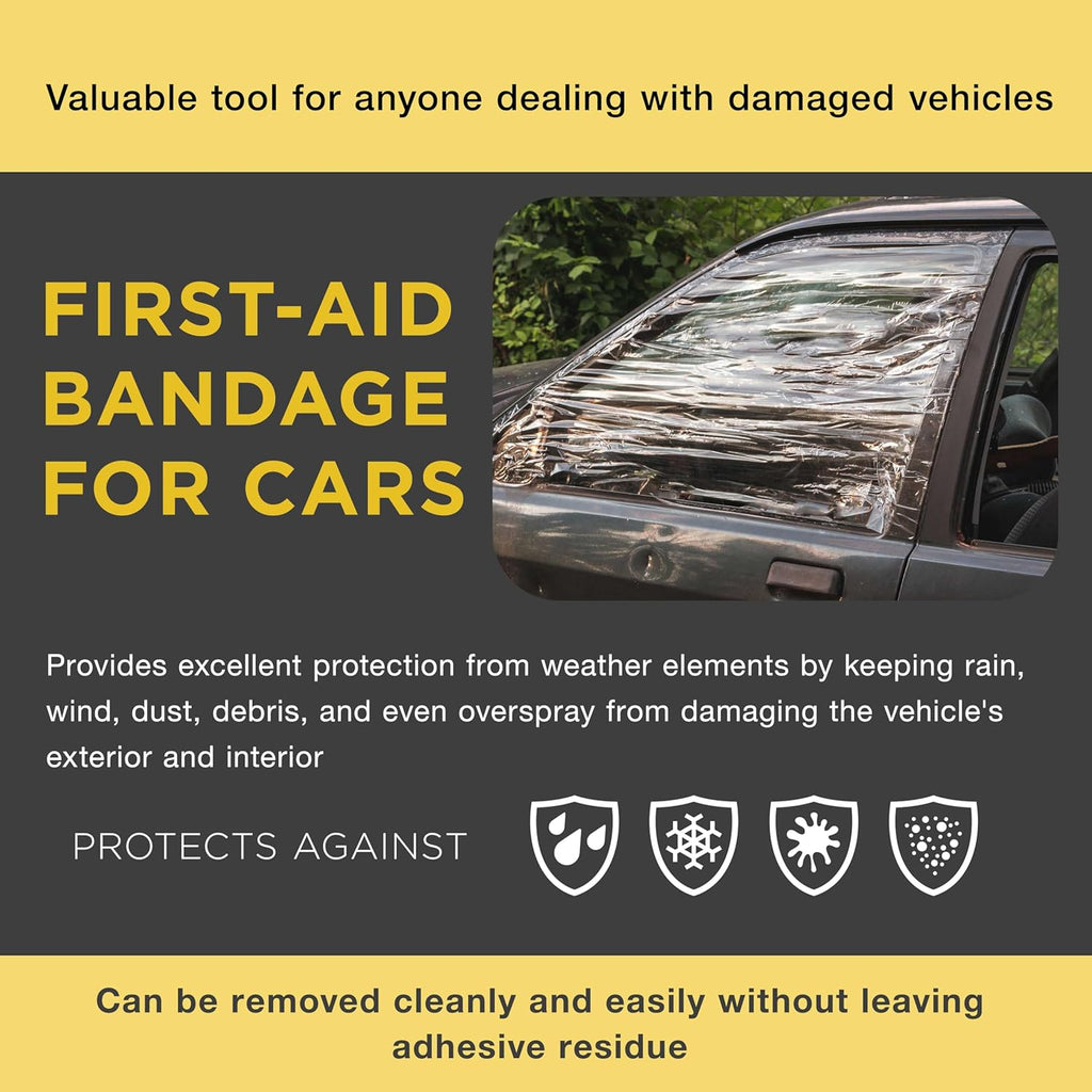 Dura-Gol Cras Wra Film 36-inc 100-foo Roll Clea Plasti Protector Self-Adhesiv Plasti fo Aut Collision Weather Dus Protection Broke Window Windshields