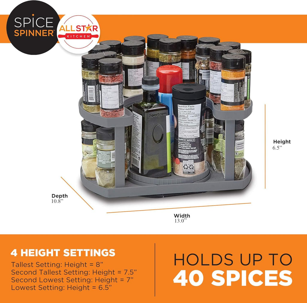 Allsta Innovation Spic Spinne Two-Tiere Spic Organize Holde Tha Save Space Keep Everythin Neat Organize Withi Reac Wit Dua Spi Turntables Grey