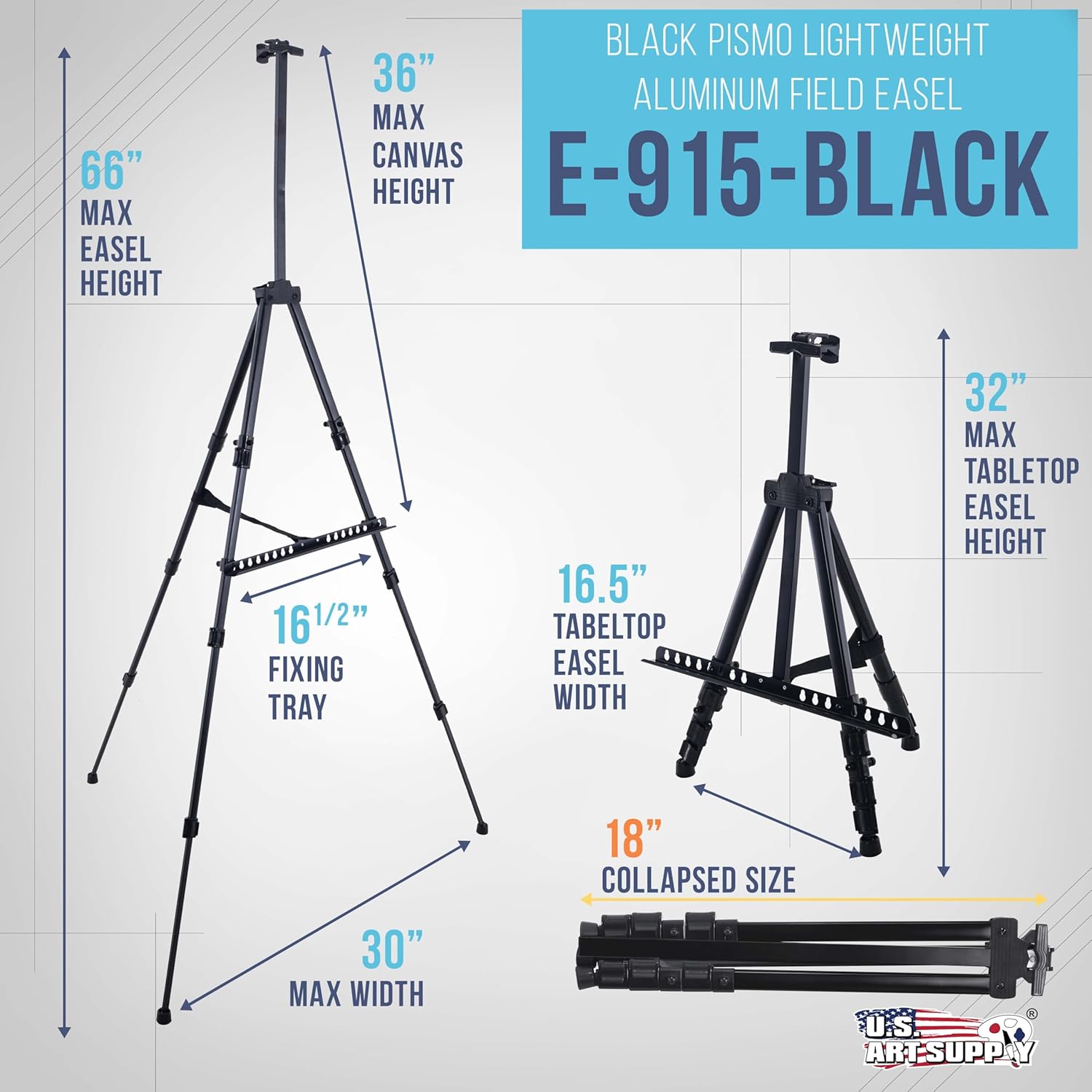 U.S Ar Suppl 66inc Blac Meta Tripo Ease Displa Adjustabl 20inch 5.5' Hold 32inc Canva Floor/Tableto Ease Stand fo Sig Display Painting Poste Board Canva Portabl Bag