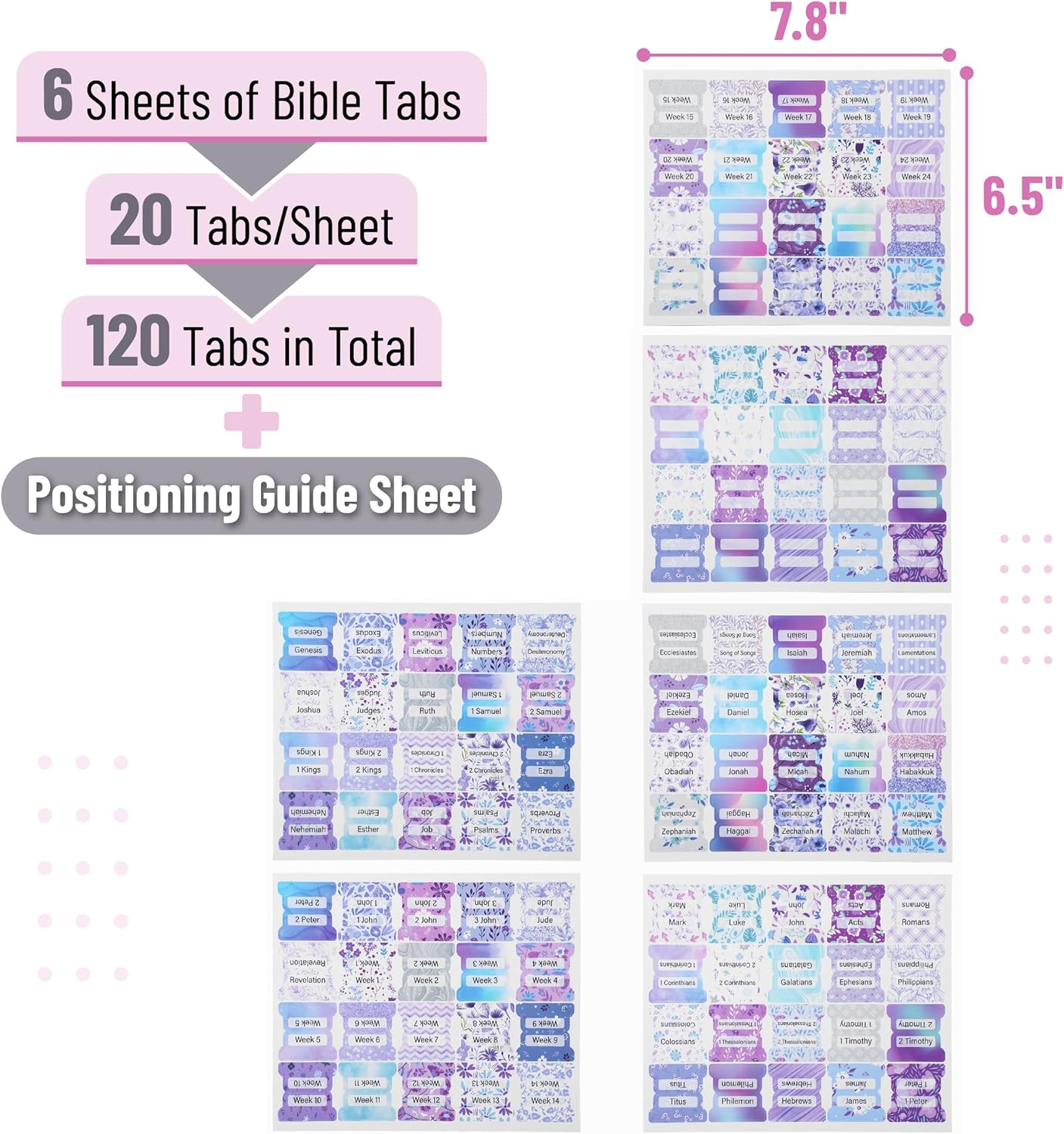 Bible Tabs, 120 pcs, Lavender Breeze, Laminated Bible Tabs for Women