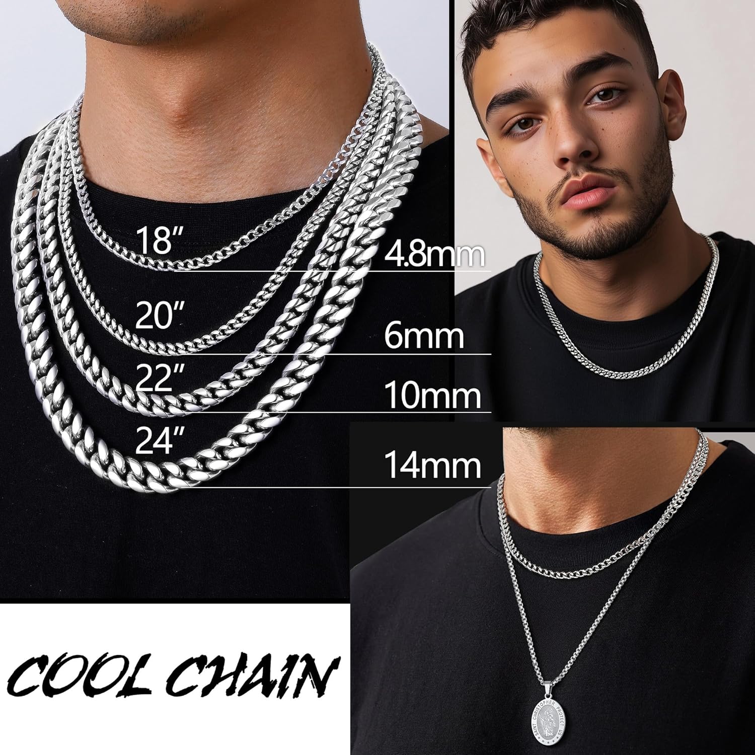 PROSTEE Engrav Nam Stainles Stee Men Chai Necklac Custo Miam Cuba Lin Chai Men