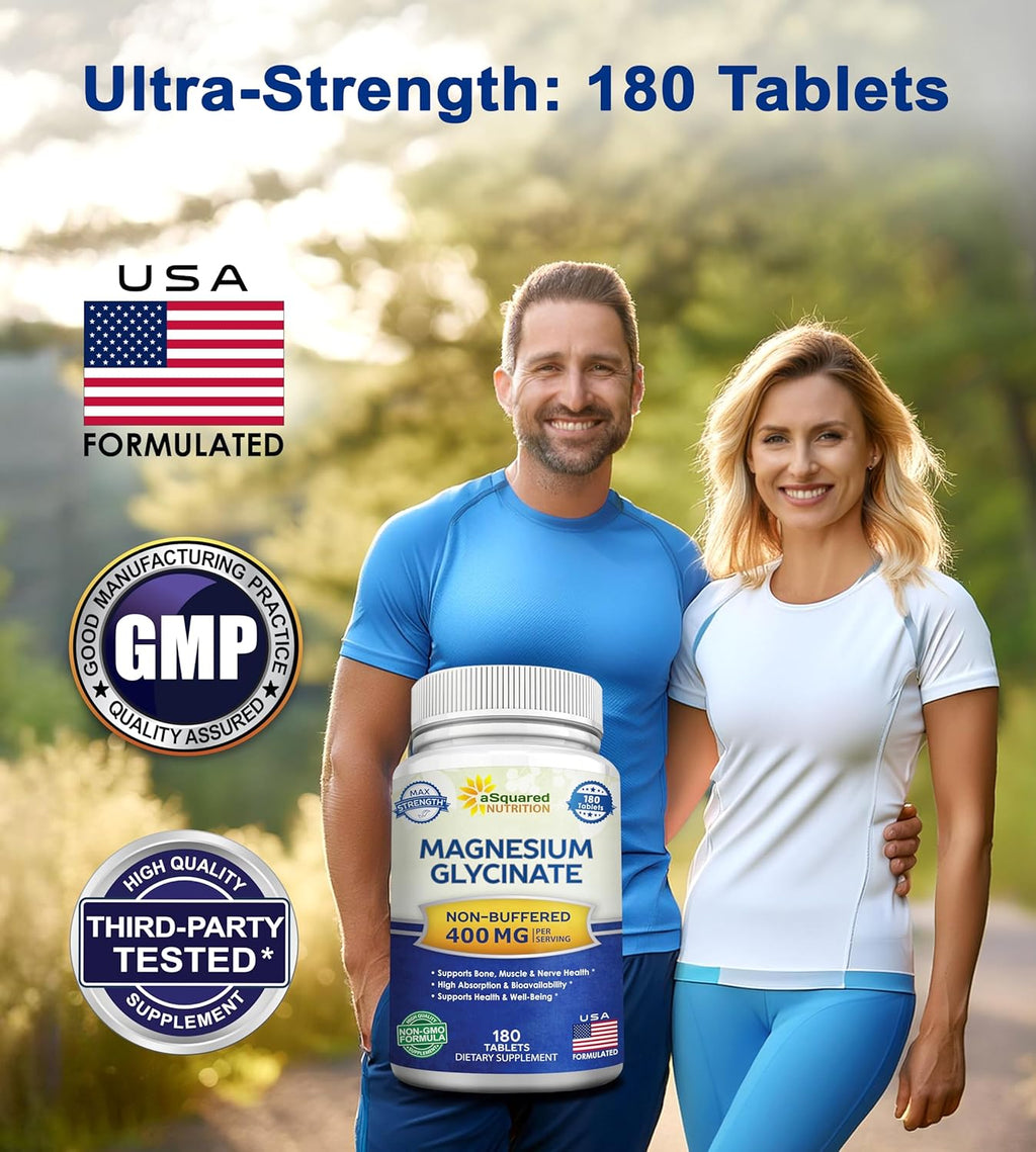 aSquare Nutritio Magnesiu Glycinat 400m 18 Tablet Ma Strengt Magnesiu Bisglycinat Supplemen -Maximu Bioavailabilit Absorption-Non-GM -No Buffered-Support Muscles Bone Heart