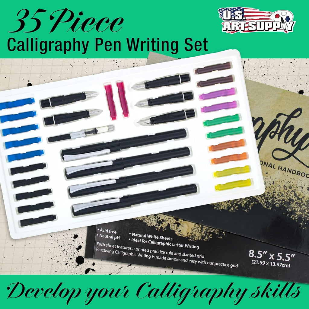 U.S Ar Suppl 35-Piec Calligraph Pe Se  Pens Nibs 2 Inks Include Calligraph Pen fo Writing Beginner Handboo Practic Pape Pad