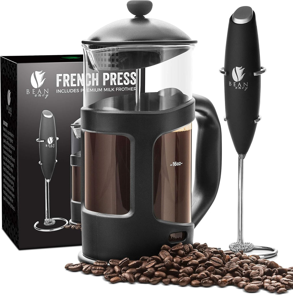 Bea Env Frenc Pres Coffe Make an Mil Frothe Se 3 o Glas Caraf Coffe Pres Drin Mixe Du w Stainles Stee Stand