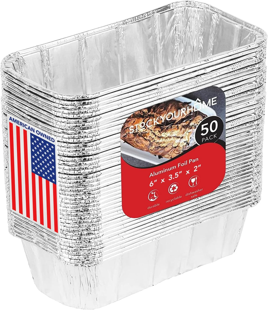 Stock Your Home Aluminum Pans Mini Loaf Pans (50 Pack) 1 Lb Aluminum Foil Tin Pans, Small Loaf Pans ¨C 1 Pound Disposable Baking Pans Perfect for Baking Cakes, Bread Loaves - 6 x 3.5 x 2