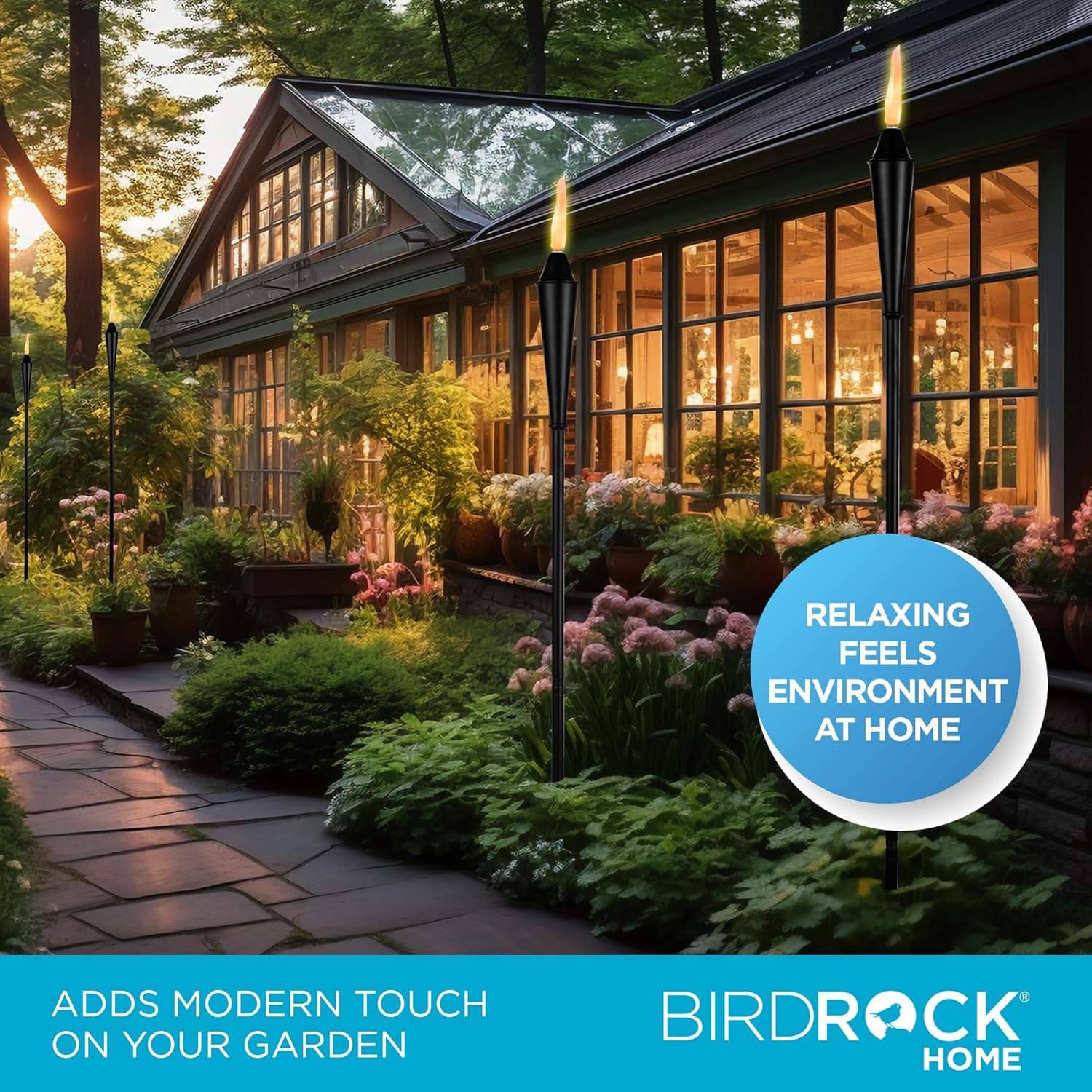 BIRDROC HOM Outdoo Torche Durabl Construction Moder Design Weathe Resistant Citronell Oi Compatible Idea fo Backyards Patios Pathway Garde Torch Pack