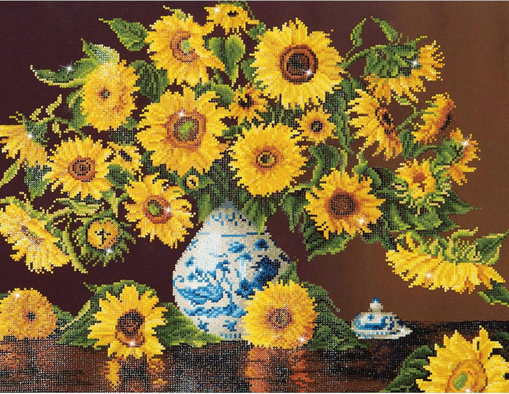 DIAMON DOT Sunflower i Chin Vas Flora Diamon Paintin Kit fo Adult Diamon Ar Kit Relaxin Creativ Craf Ki wit Dot Gem 22inchx28inch