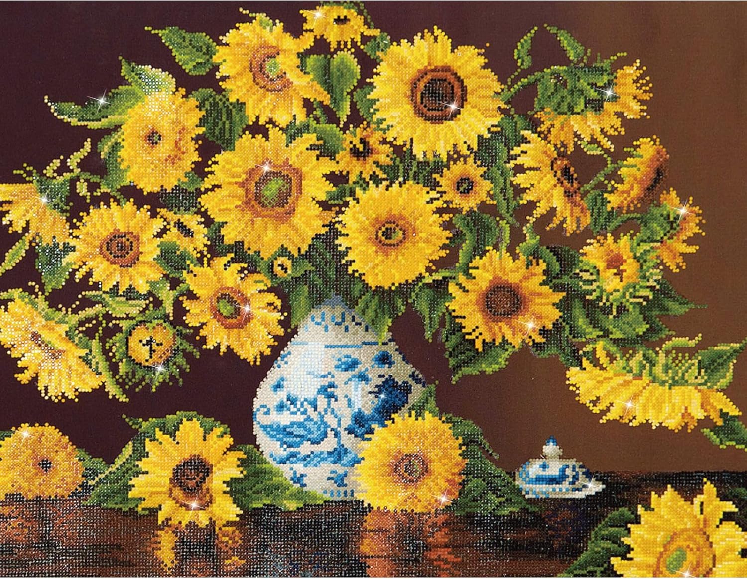 DIAMON DOT Sunflower i Chin Vas Flora Diamon Paintin Kit fo Adult Diamon Ar Kit Relaxin Creativ Craf Ki wit Dot Gem 22inchx28inch