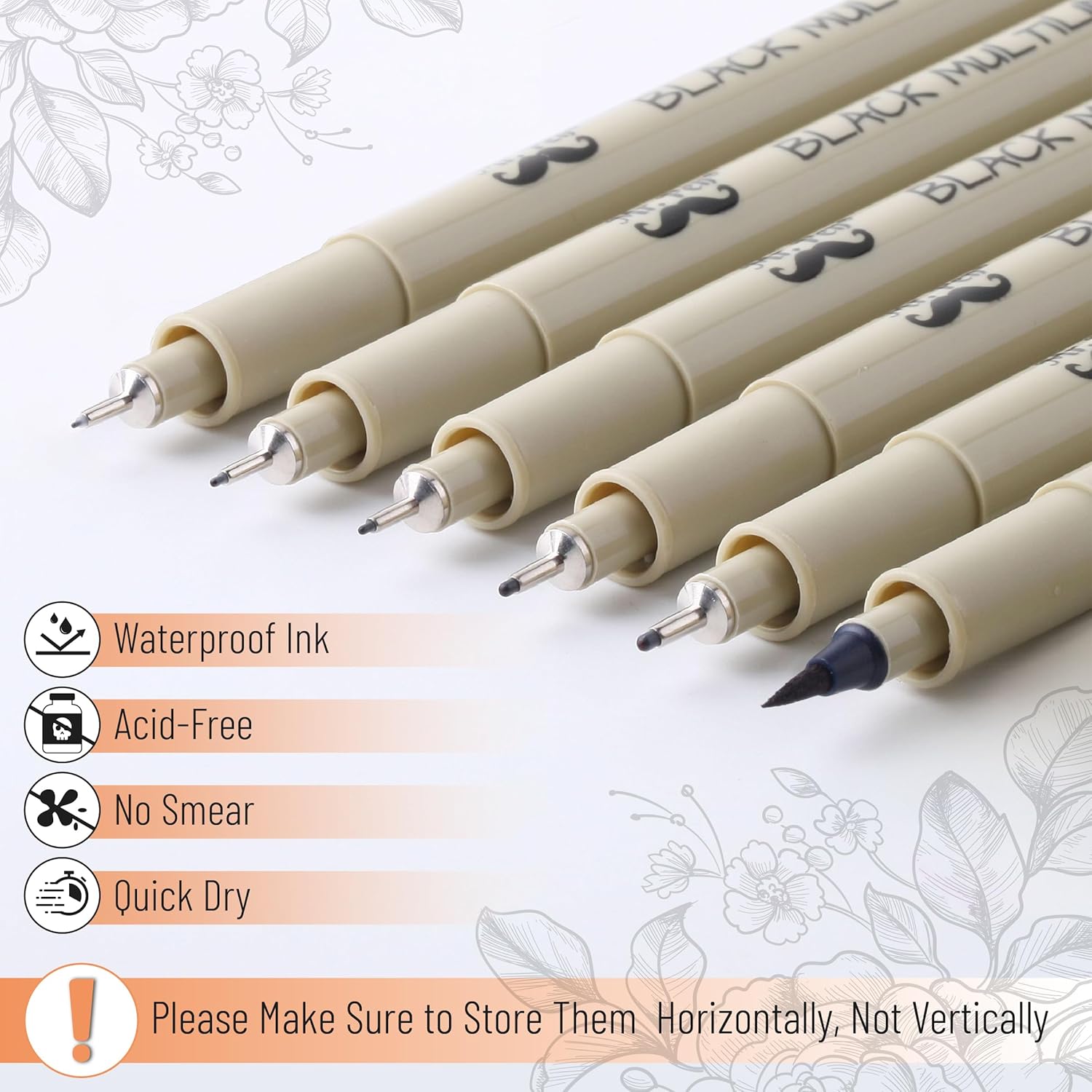 Mr. Pen- Drawing Pens for Artists, 6 Sizes, Black Multiliner, Artist pens, Micro Pens for Drawing