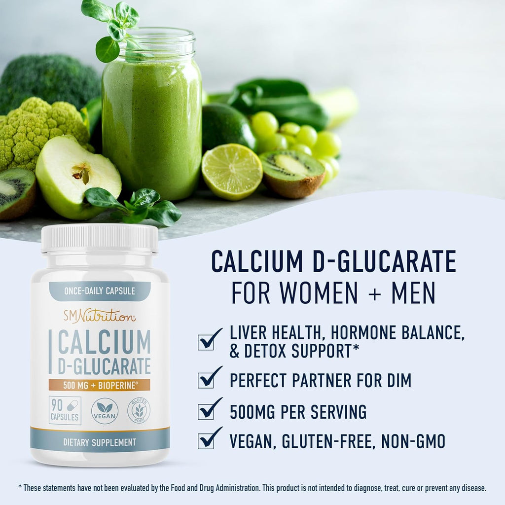 Calciu D-Glucarat 500M CD fo Live Deto an Cleanse Hormon Balance an Menopaus Suppor Calciu Supplemen Vegan Non-GMO Third-Part Teste 9 Capsule (3-Mont Supply)