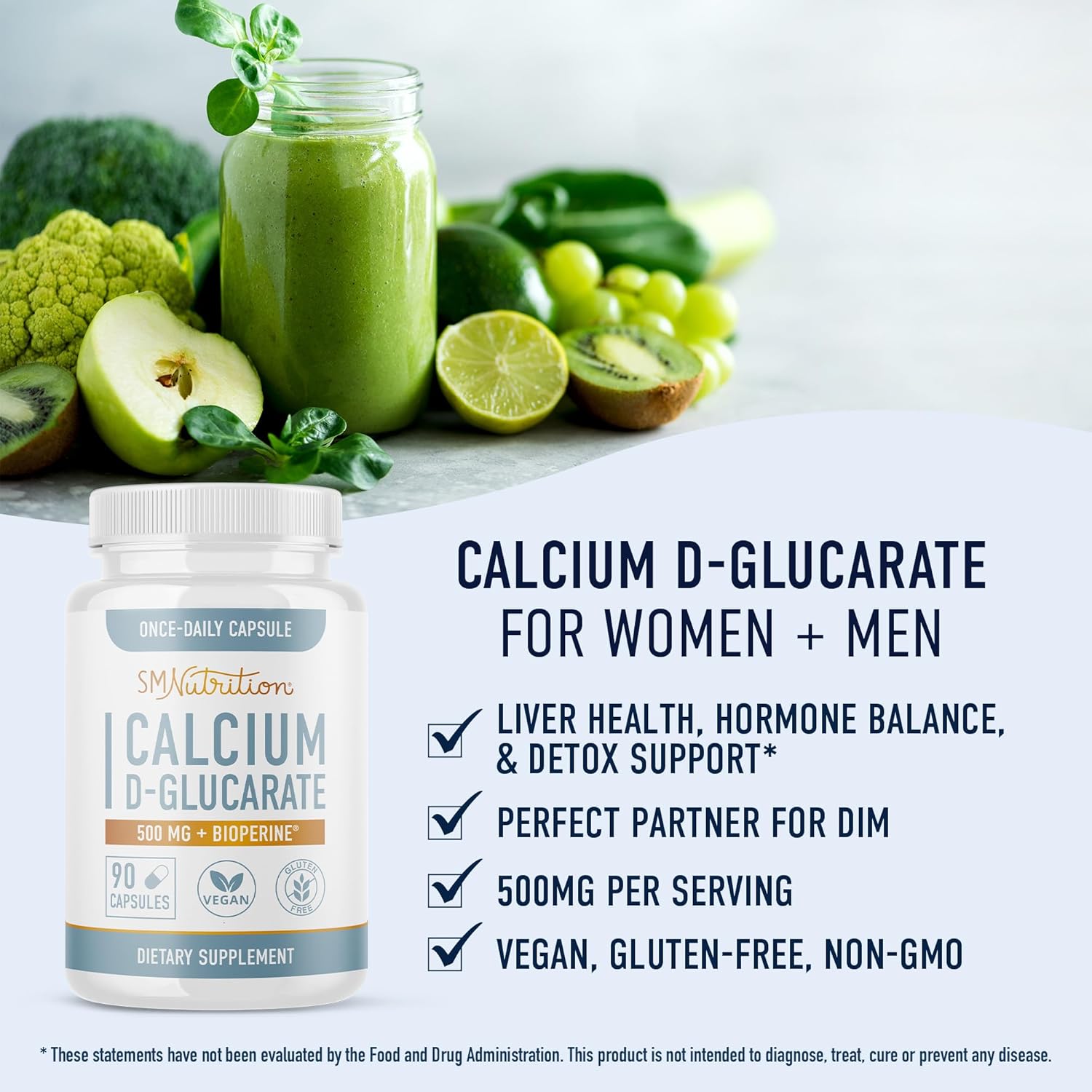 Calciu D-Glucarat 500M CD fo Live Deto an Cleanse Hormon Balance an Menopaus Suppor Calciu Supplemen Vegan Non-GMO Third-Part Teste 9 Capsule (3-Mont Supply)