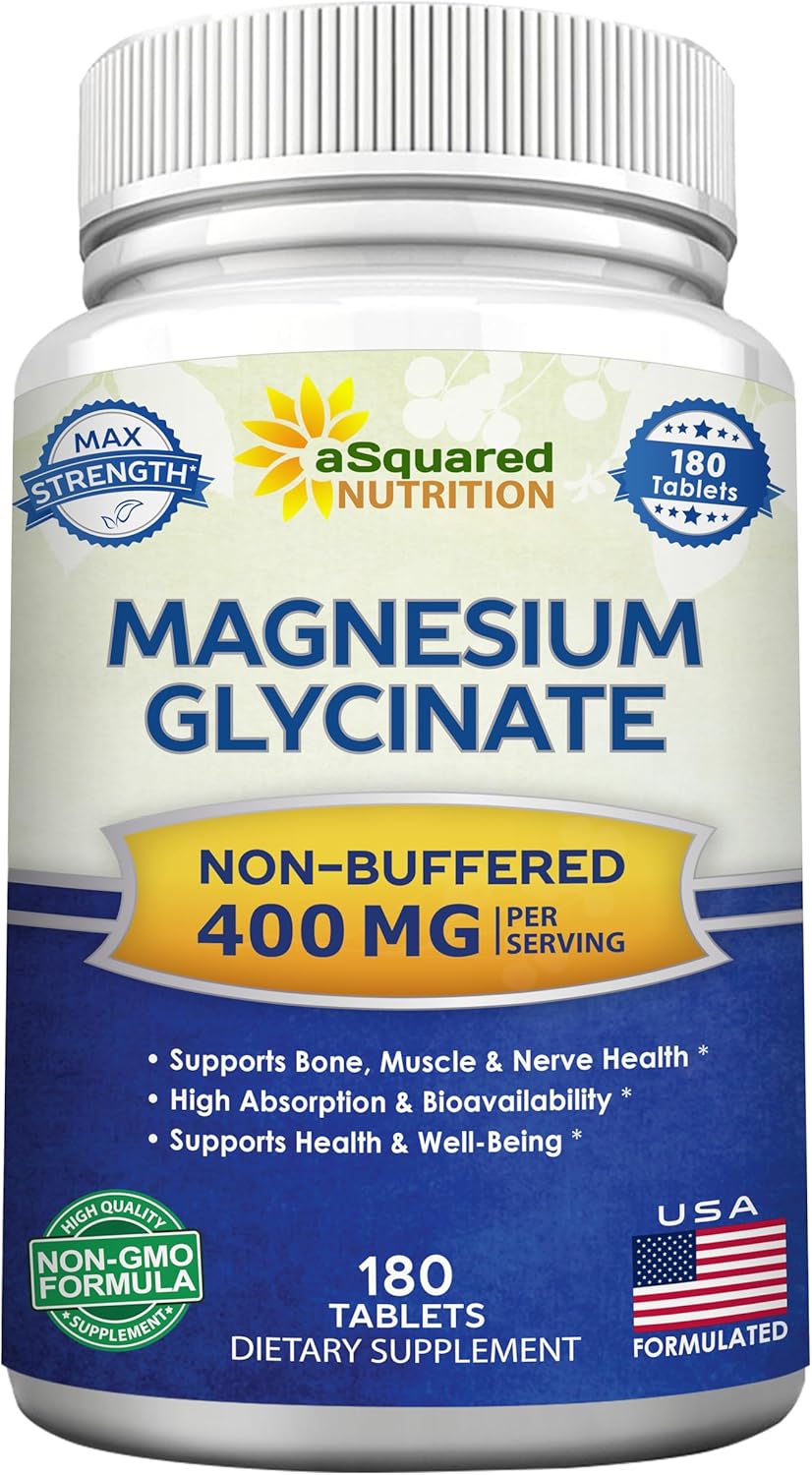 aSquare Nutritio Magnesiu Glycinat 400m 18 Tablet Ma Strengt Magnesiu Bisglycinat Supplemen -Maximu Bioavailabilit Absorption-Non-GM -No Buffered-Support Muscles Bone Heart