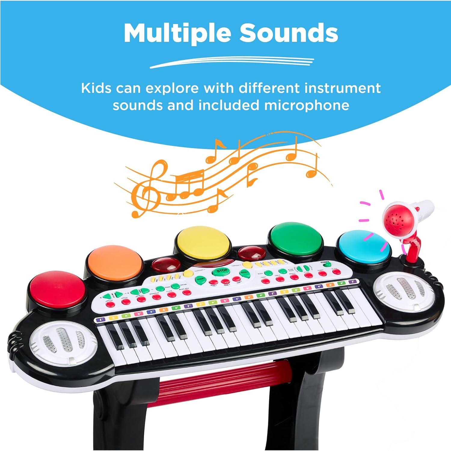Best Choice Products 37-Key Kids Electronic Musical Instrument Piano Learning Toy Keyboard w/ Multiple Sounds, Lights, Microphone, Stool - Black