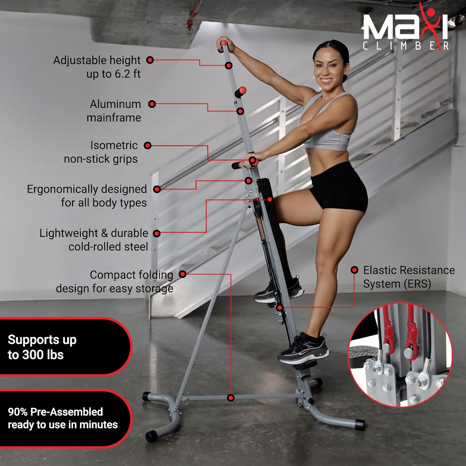 MaxiClimbe 2. Vertica Climbe ER (Elasti Resistanc System Eas t Assemble Foldin Exercis Machin Combine Cardi Strengt Trainin fo Lo Impact Ful Bod Workou Fre Fitnes App
