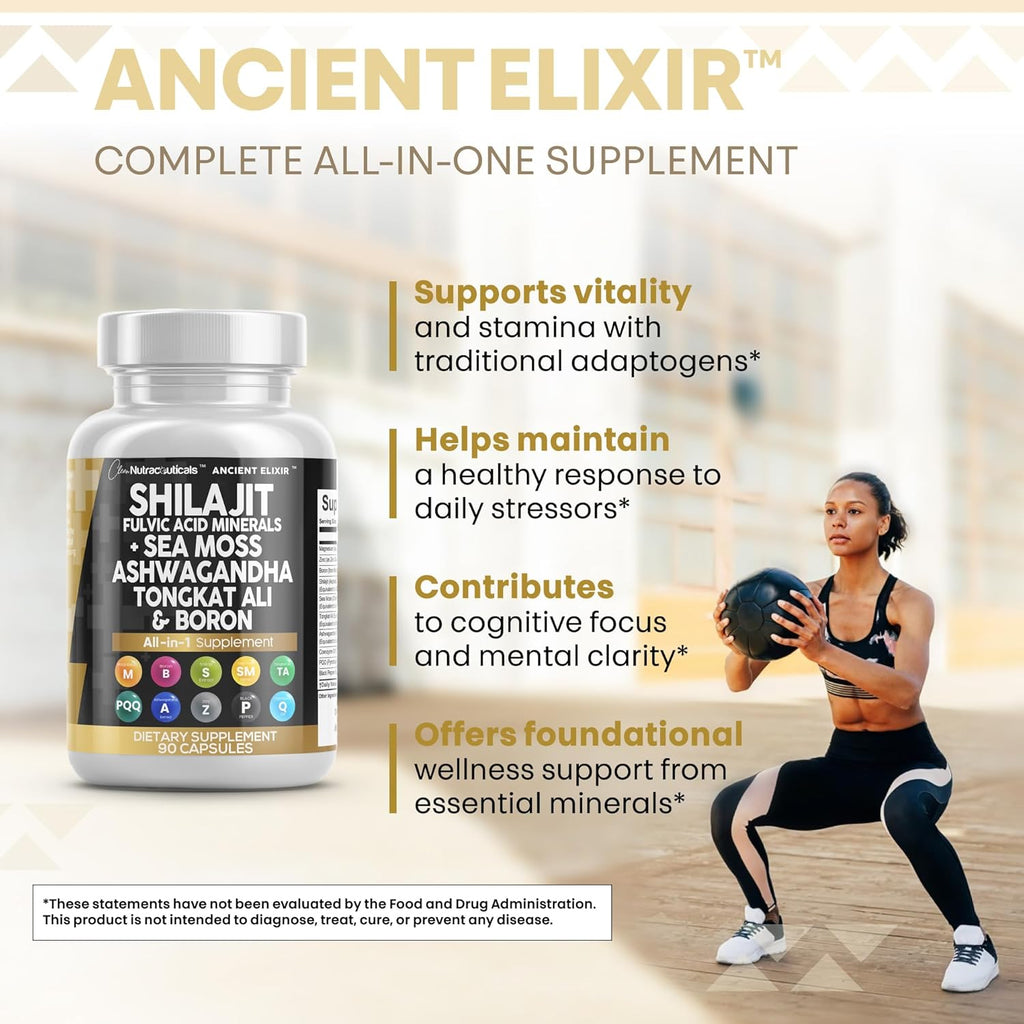 Clea Nutraceutical Shilaji Supplemen fo Me wit Se Moss Tongka Ali Ashwagandha Boron Zinc CoQ10 PQ Fulvi Aci Capsule Energ Suppor 9 Coun Resin Gumm Powde Alternative