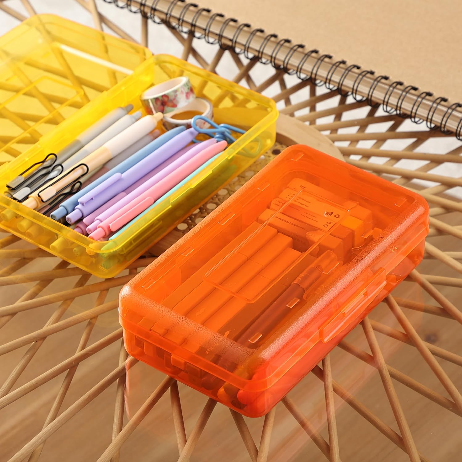 Mr. Pen- Clear Pencil Boxes Bulk, 12 Pack, Colorful, Snap-Tight Lid, Plastic Pencil Box Organizer, 7.9inchx4.5inchx2.4inch