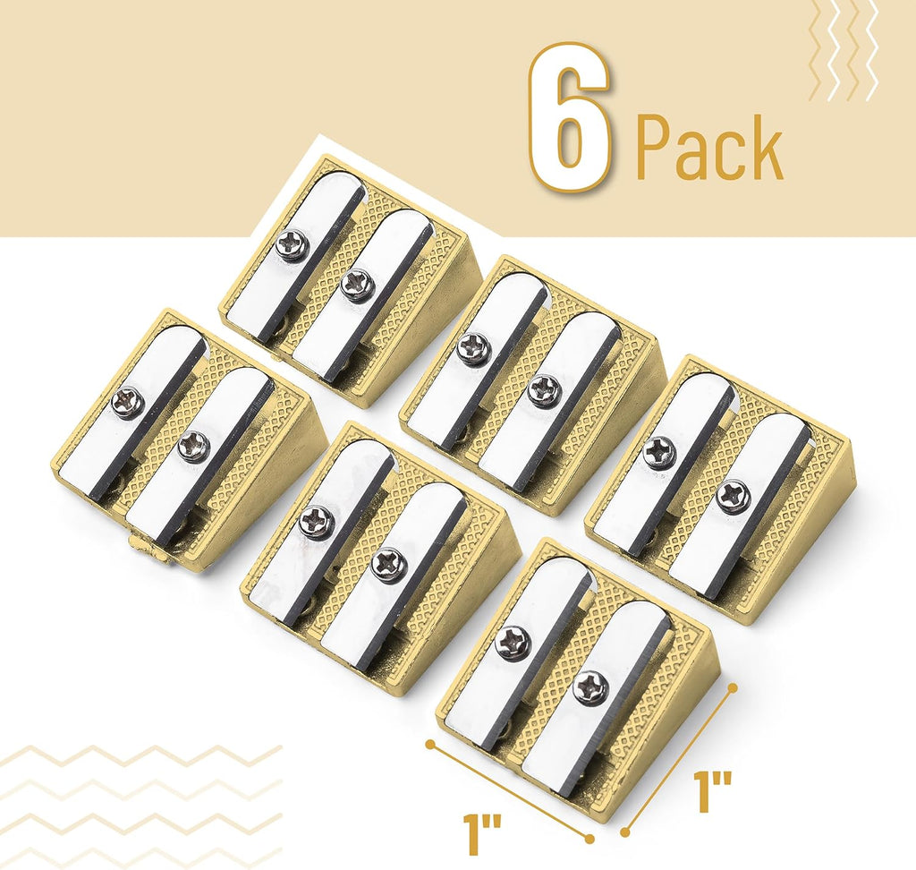 Mr. Pen Handheld Metal Pencil Sharpener - 2 Hole, 6 Pack, Gold