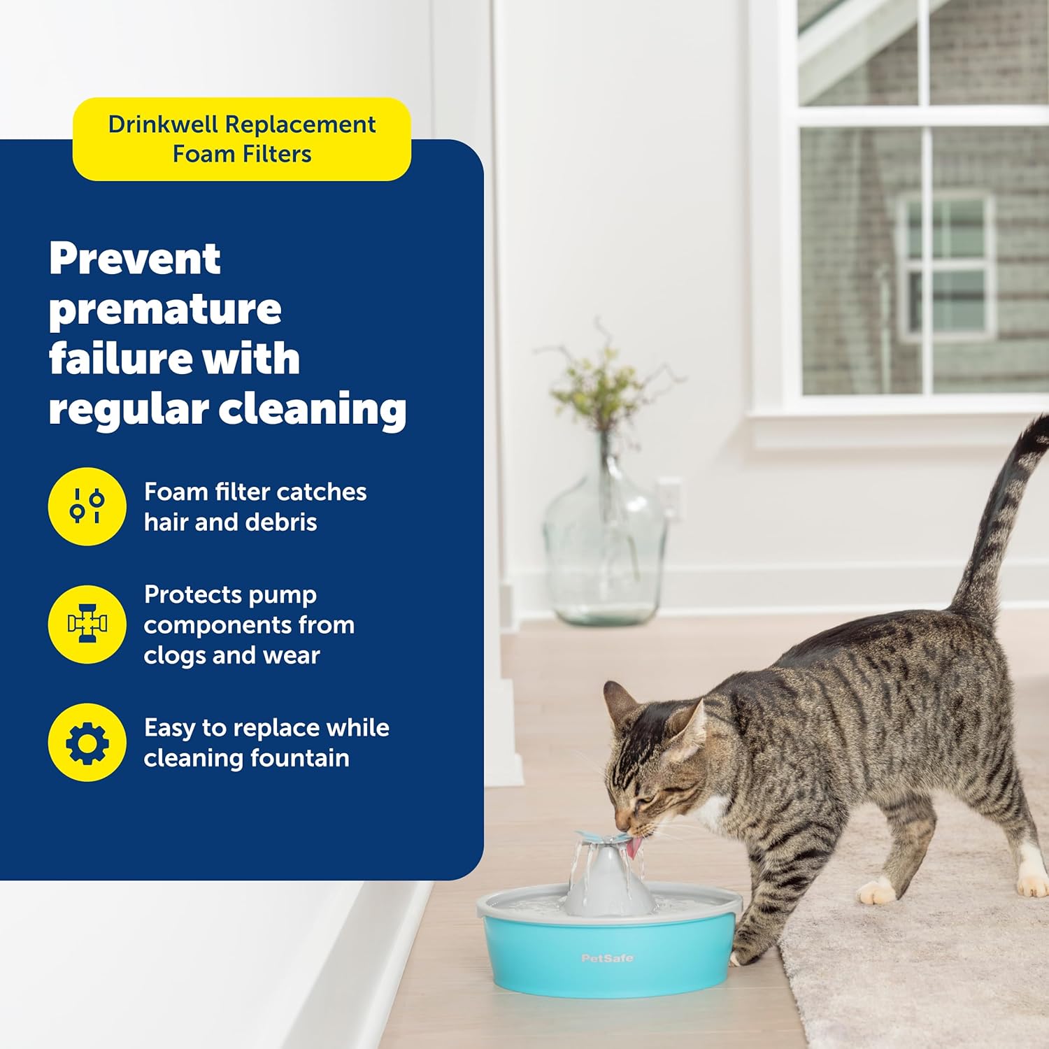 PetSafe Drinkwell Replacement Foam Filters - Improves Water Cleanliness - Protects Pump - Catches Hair Debris - Compatible with Ceramic, Stainless, Plastic Pet Fountains