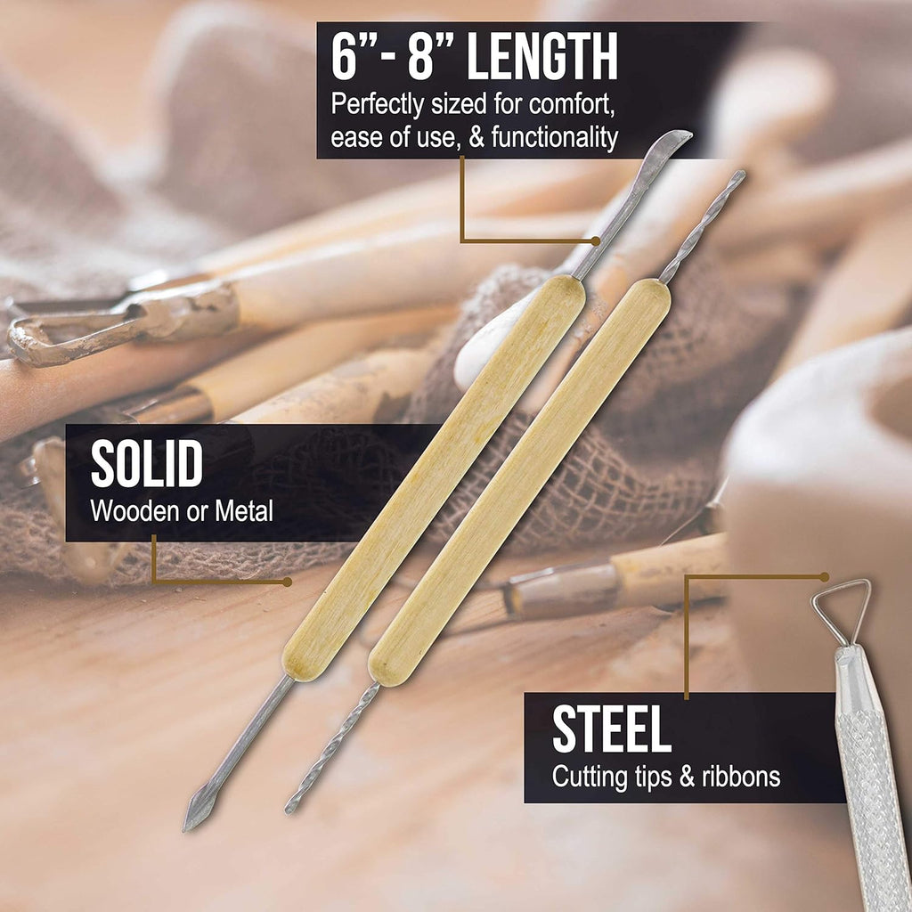U.S. Art Supply Pottery & Clay Tools Set (14-Piece) - Includes Pottery Tools, Canvas Case for Sculpting, Ceramics, and Easy Storage & Transport