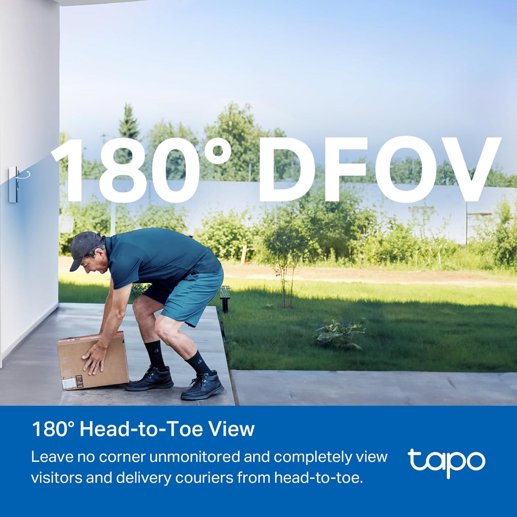 Tapo by TP-Link Smart Video Doorbell Camera with Chime, Battery or Wired, 2K QHD Color Night Vison, No Monthly Fee, 180¡ã Ultra-Wide Head-to-Toe View, Ring Call, Free AI Detection, Local Storage (D225)