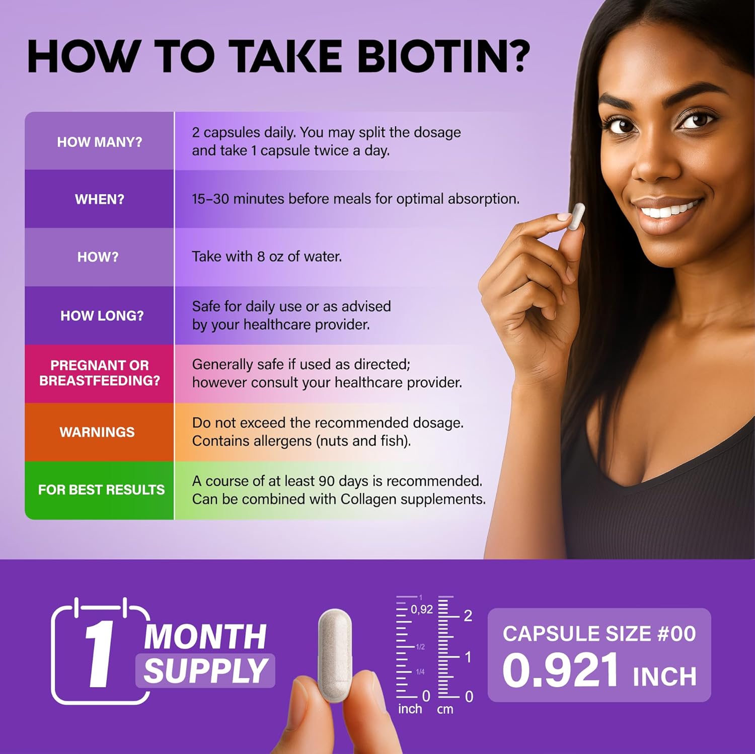 Bioti Collage Hyaluroni Aci Kerati Clinicall Teste Supplement* Hai Growt Support Ski Nail 25000mc Vitamin B1 B2 B3 B B fo Wome Me Mad i US 6 Capsules