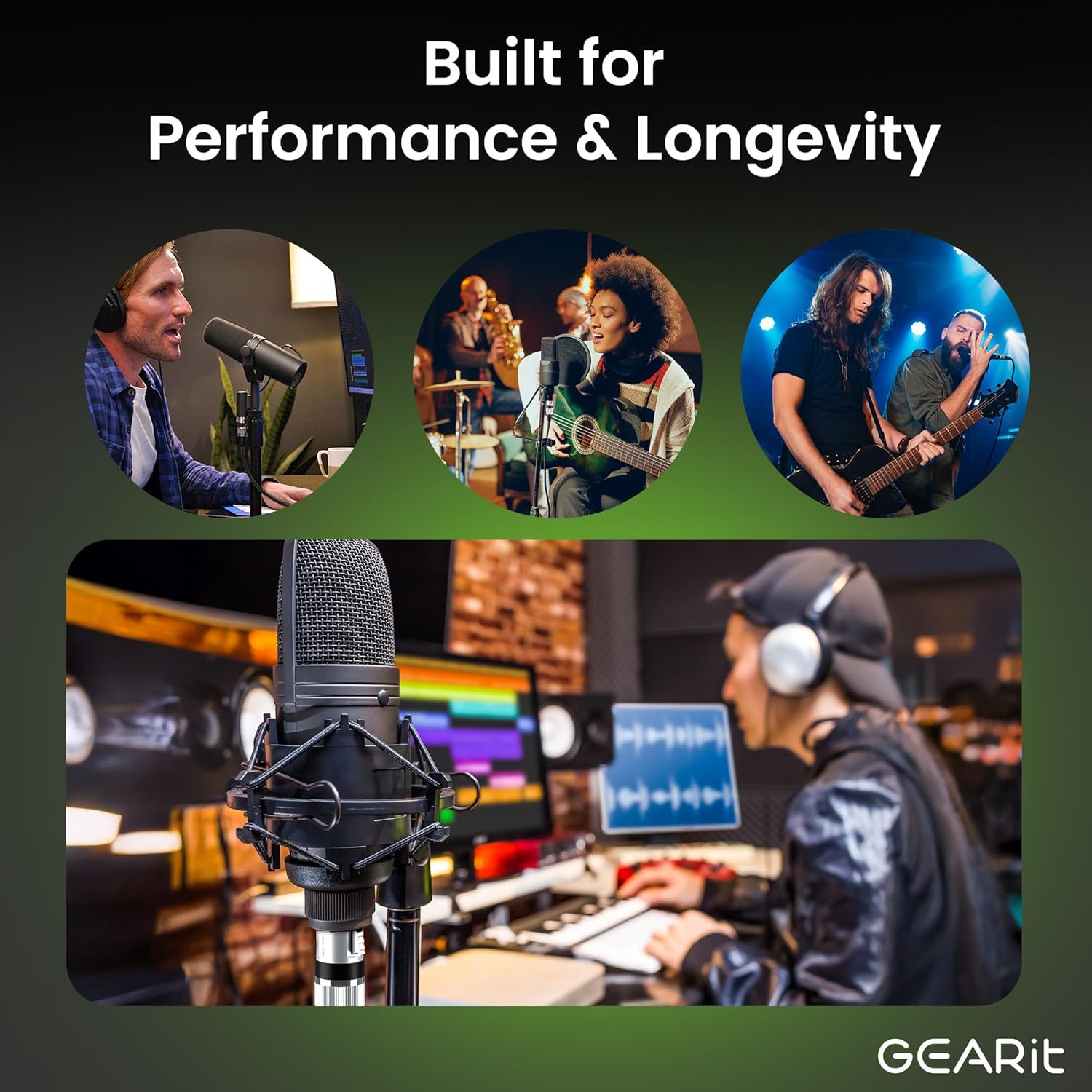GEARit XLR Male to Female Microphone Cable (6 Feet, 2-Pack) 3-Pin Balanced Shielded Mixer, Recording Studio, Podcast - Black