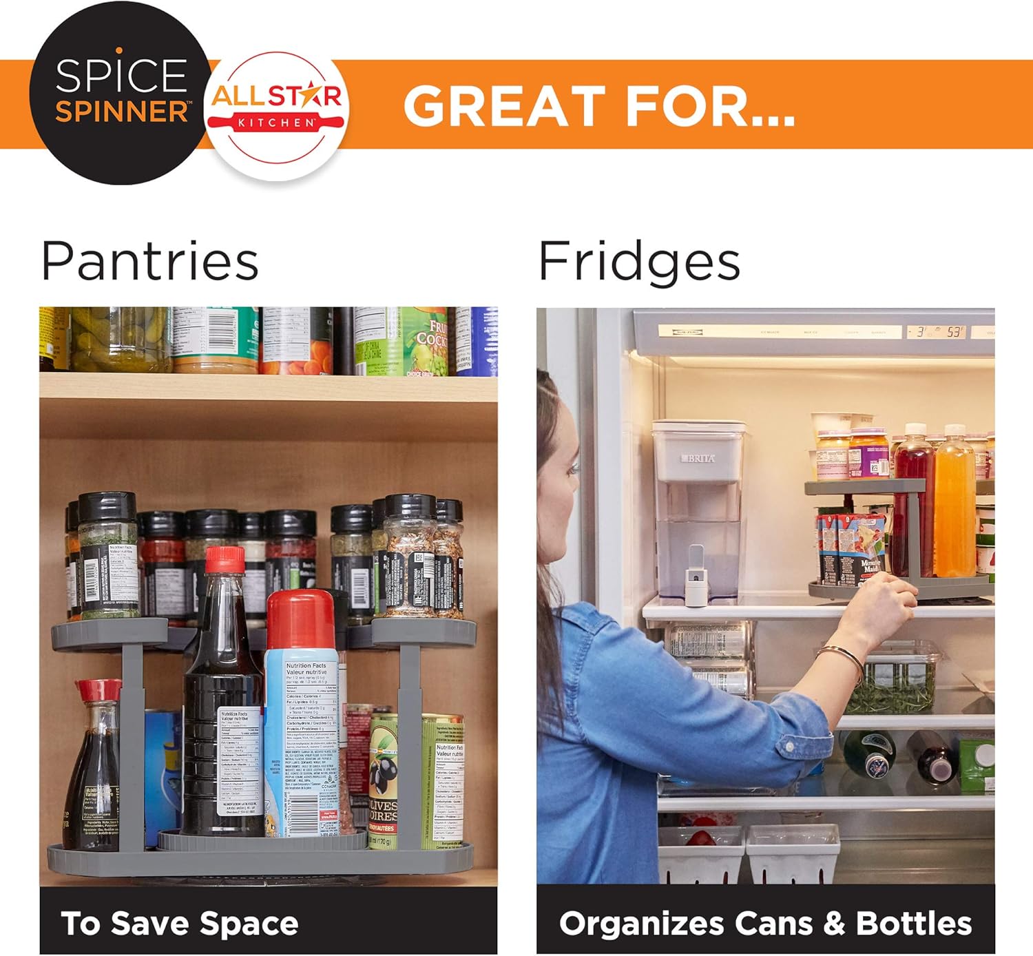 Allsta Innovation Spic Spinne Two-Tiere Spic Organize Holde Tha Save Space Keep Everythin Neat Organize Withi Reac Wit Dua Spi Turntables Grey