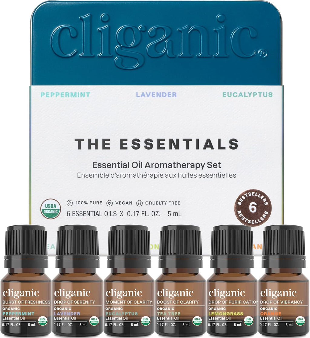 Cligani Organi Aromatherap Essentia Oil Se (To  Th Essentials) 100 Pur Natura Peppermint Lavender Eucalyptus Te Tree Lemongras Orang (Packagin Ma Vary)