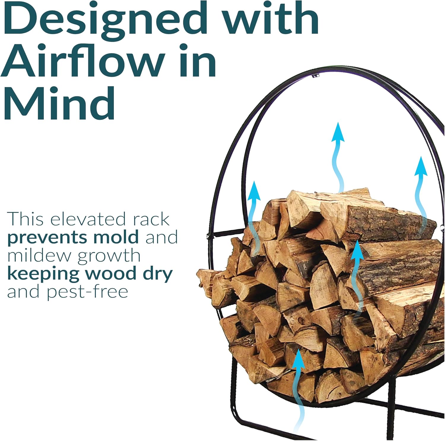 Sunnydaze 40-Inch Outdoor Firewood Rack Hoop - Indoor Round Tubular Steel Fireplace Wood Holder - 500-lb Capacity