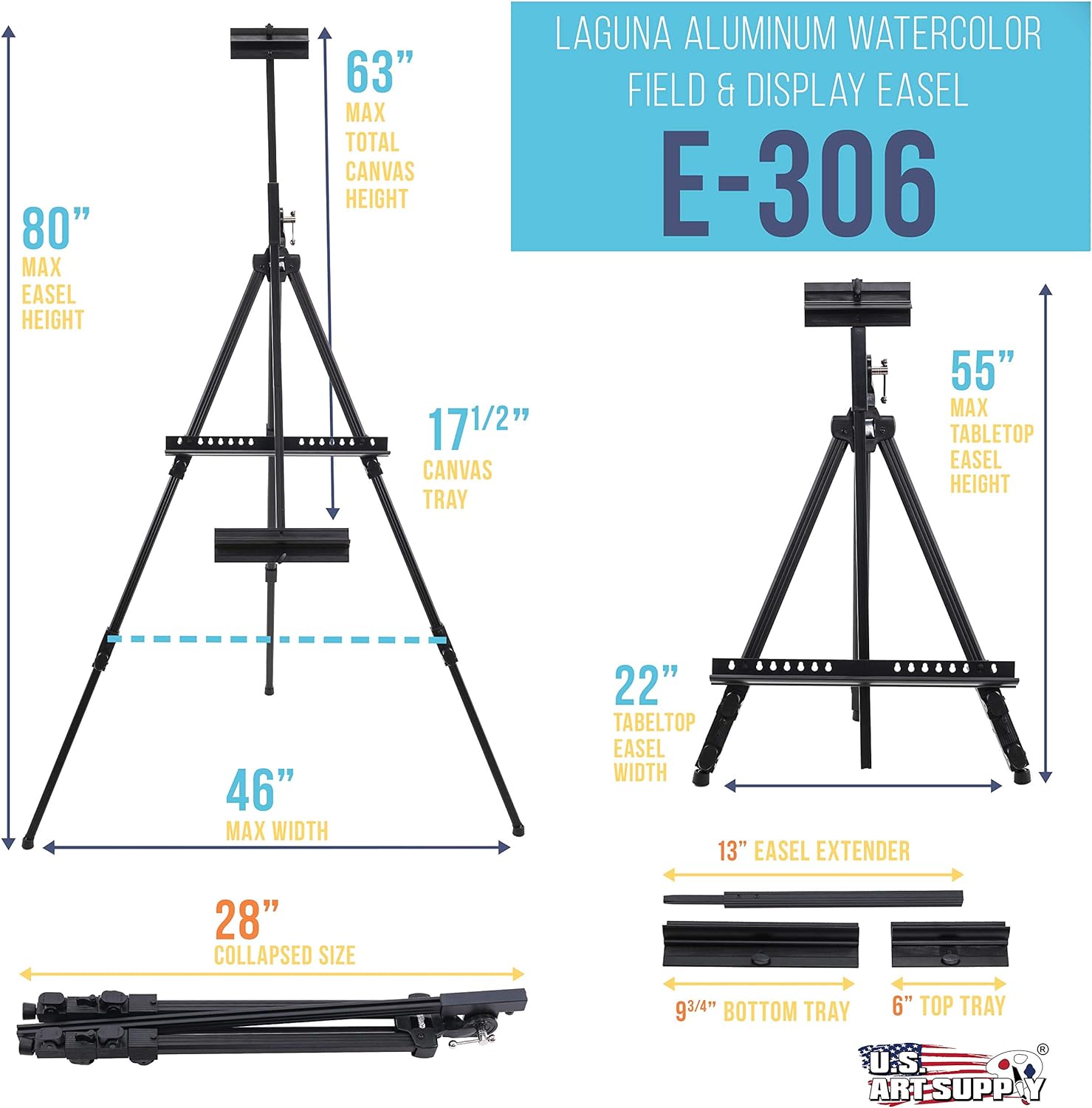 U.S Ar Suppl 80inc Aluminu Ar Ease Stan Sig Display Watercolo Field Adjustabl Height Floo Tableto Tripod Canva u t 63inc  40inc W Portabl Ease fo Canva Painting Storag Bag