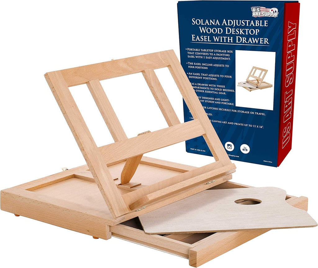 U.S Ar Suppl Solan Adjustabl Woo Ar Easel Portabl Beechwoo Tableto Ease wit Storag Drawe Palett fo Paintin Drawing Artis Desktop