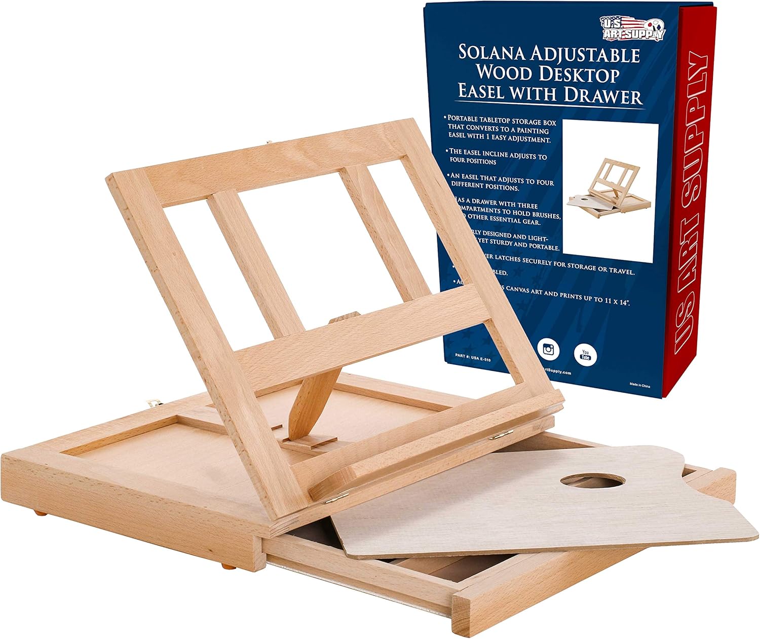 U.S Ar Suppl Solan Adjustabl Woo Ar Easel Portabl Beechwoo Tableto Ease wit Storag Drawe Palett fo Paintin Drawing Artis Desktop