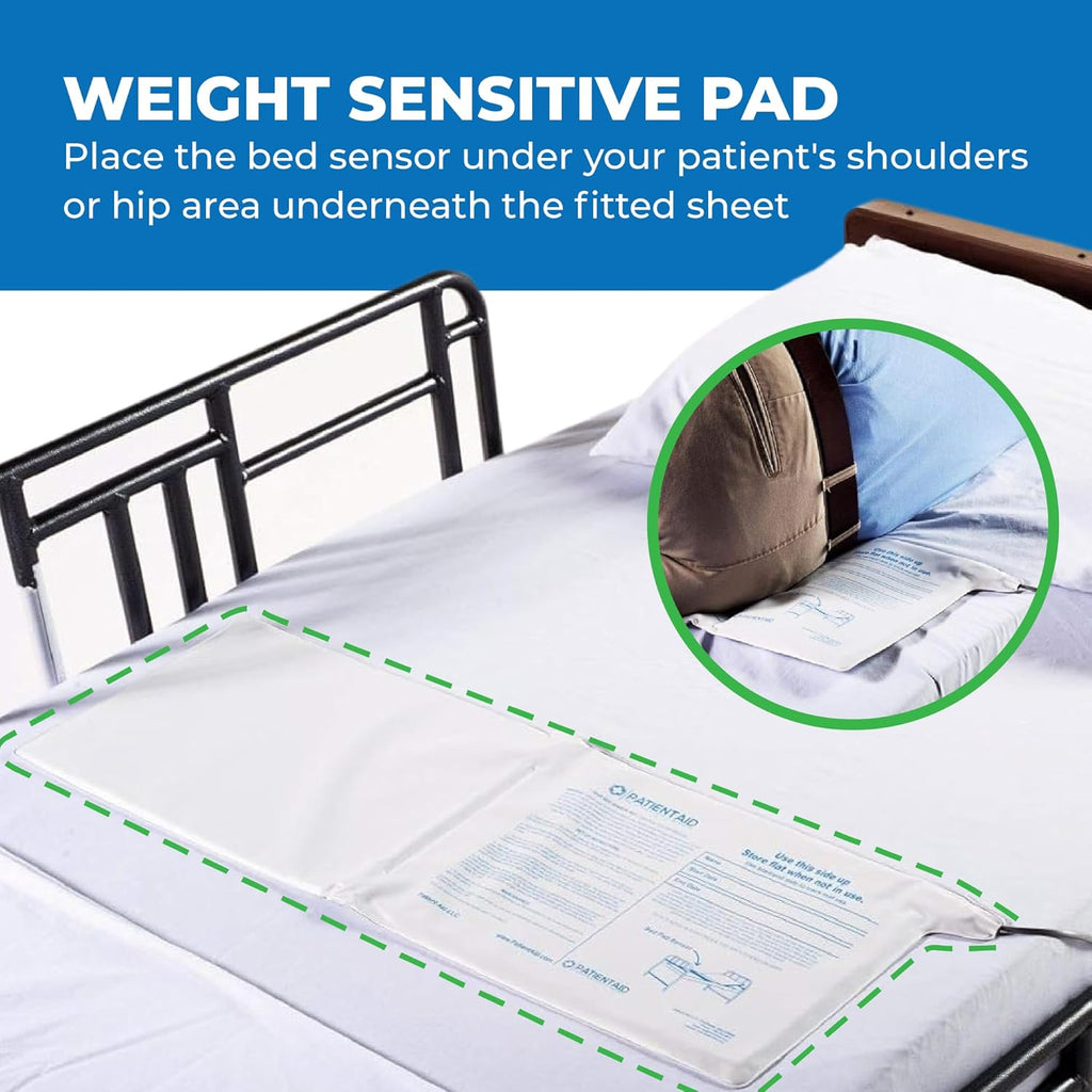 Patient Aid Bed Alarm with 10inch x 30inch Motion Sensor Pad and Wired Device with Rubber Casing, Ring Sound and Mounting Options, AC Adapter and Battery Powered Wandering and Fall Prevention for Elderly