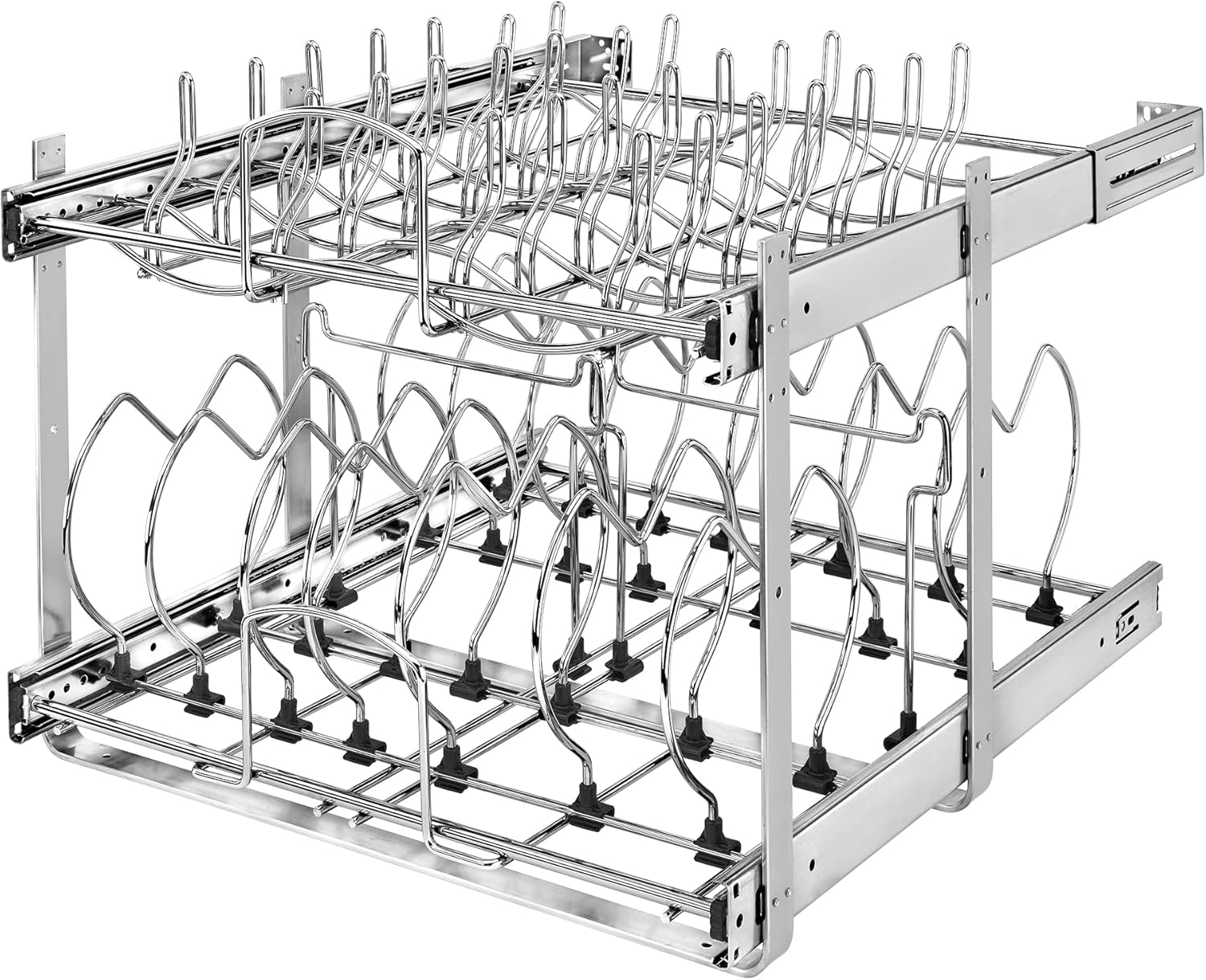 Rev-A-Shelf 2-Tier Kitchen Cabinet Pullout 20.75inch Cabinet Organizer for Pots, Pans, and Lid Cookware, Adjustable Heavy Duty Wire, Chrome, 5CW2-2122-CR