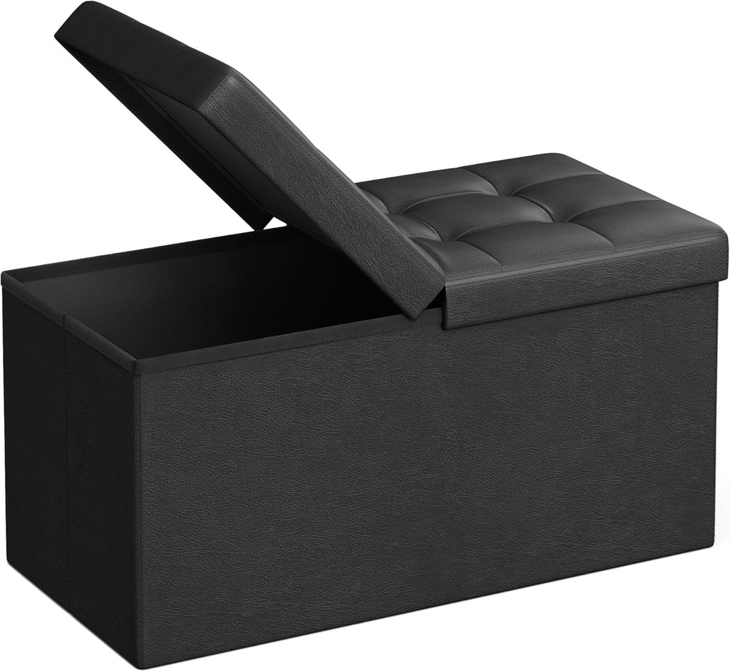 Collection - 30 Inches Storage Ottoman Bench with Flipping Lid, Storage Chest Footstool, Load 660 lb, for Entryway, Living Room, Bedroom, Synthetic Leather, Black ULSF45BK