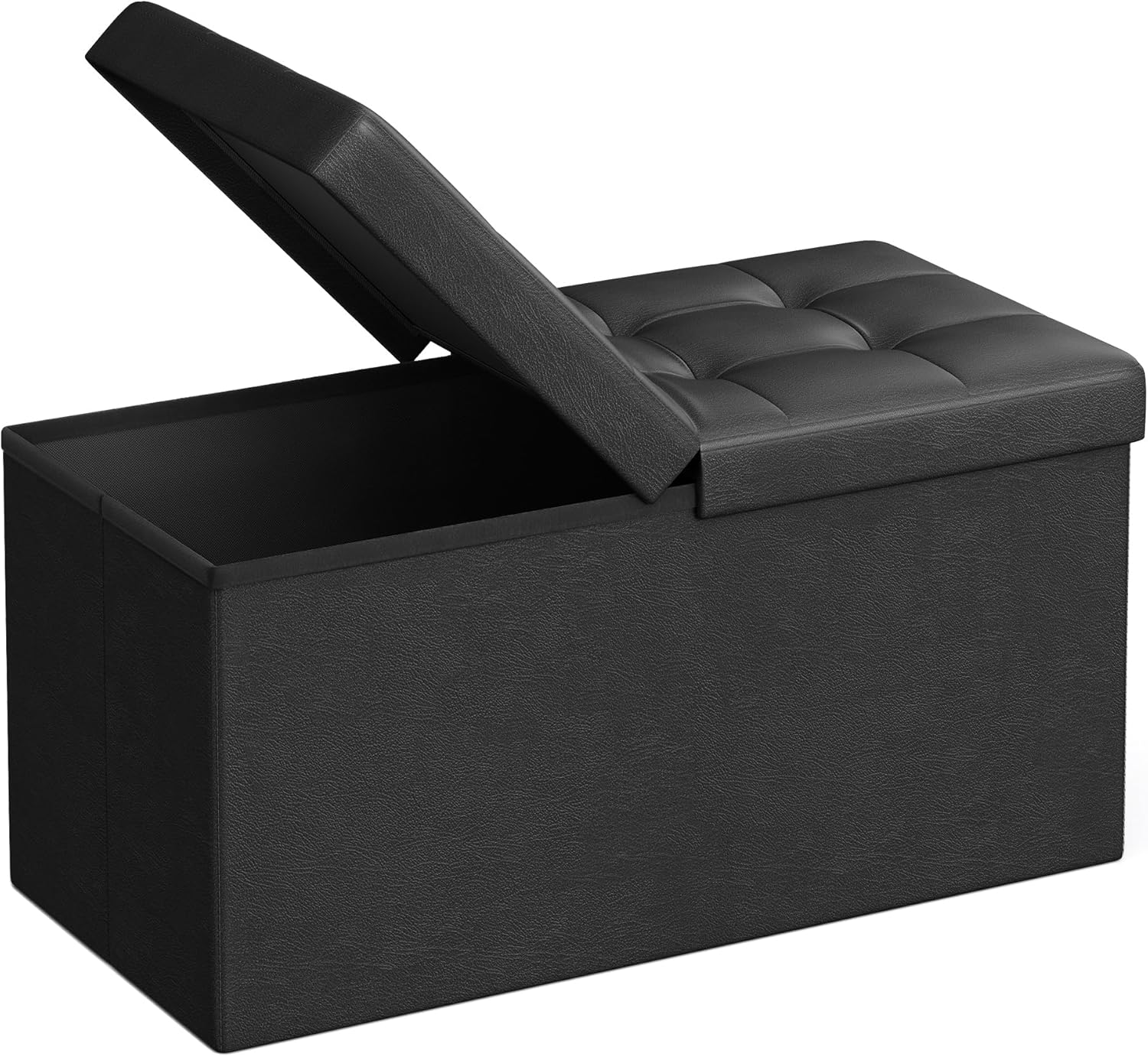 Collection - 30 Inches Storage Ottoman Bench with Flipping Lid, Storage Chest Footstool, Load 660 lb, for Entryway, Living Room, Bedroom, Synthetic Leather, Black ULSF45BK