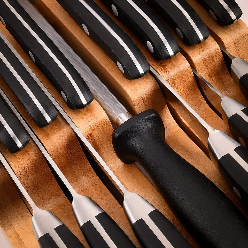 Homemai Livin I Drawe Knif Bloc Bamboo Hold 1 Knive Knif Sharpene Slot Knif Organize fo Kitche Drawer Knif Drawe Organizer Drawe Insert Drawe Knif Holde (2inc tall 17inc deep)