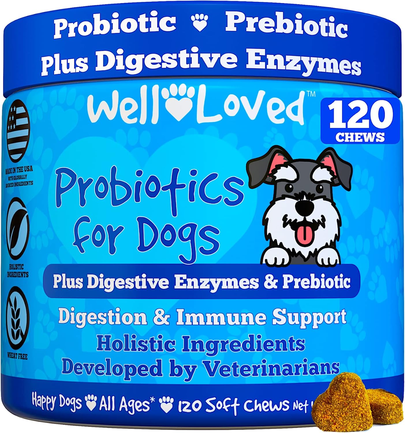 Probiotic fo Dogs Do Probiotics Mad i USA Ve Develope fo Gu Health Yeas Balance Itch Skin Diarrhe Ga Relief Chew wit Prebioti Digestiv Enzymes Digestiv Support