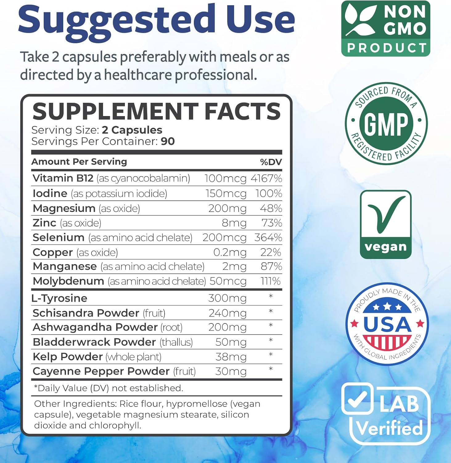 Thyroid Support with Iodine - 120 Capsules (Non-GMO) ImpYour Energy - Ashwagandha Root, Zinc, Selenium, Vitamin B12 Complex - Thyroid Health Supplement for Women and for Men - 60 Day Supply