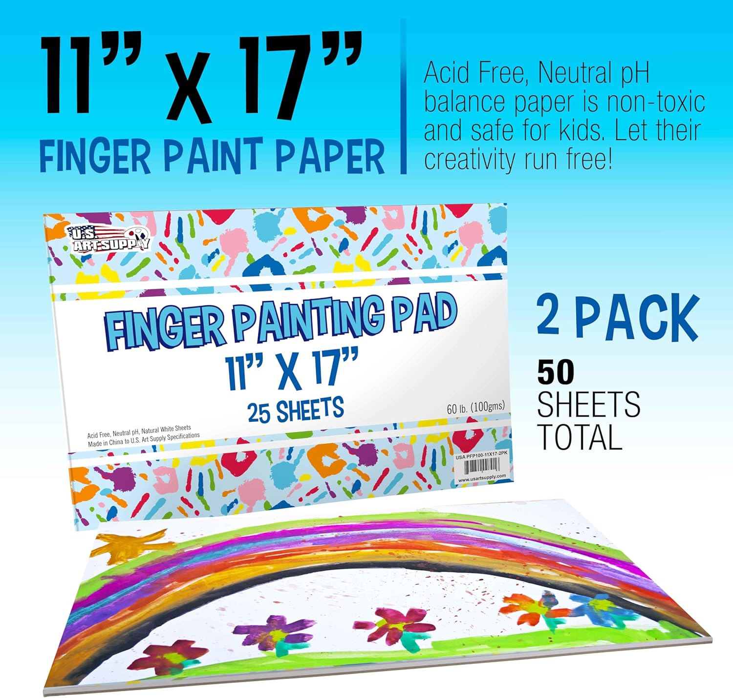 U.S Ar Suppl 11 17inc Larg Finge Paintin Pa ( Pack 2 Sheet Each 60l (100gsm Acid-Fre Coate Sheets Finge Pain Pape fo Painting Drawing Crafts Artwor Kids Toddlers