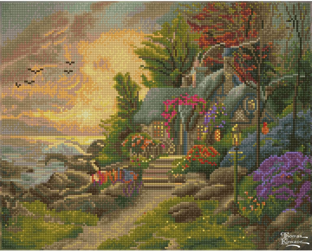 DIAMON DOT Thoma Kinkad Seasid Hideawa Landscap Diamon Paintin Kit fo Adult Diamon Ar Kit Relaxin Creativ Craf Ki wit Dot Gem 16inchx20inch