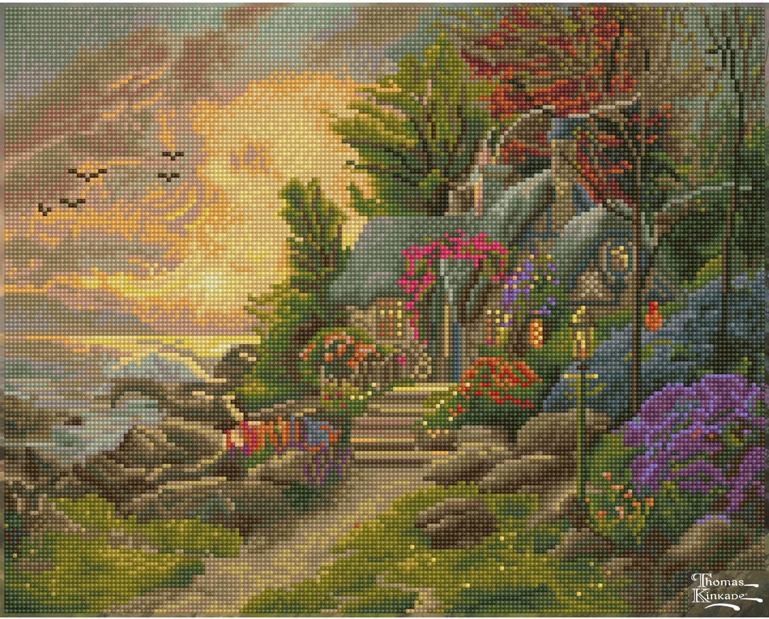 DIAMON DOT Thoma Kinkad Seasid Hideawa Landscap Diamon Paintin Kit fo Adult Diamon Ar Kit Relaxin Creativ Craf Ki wit Dot Gem 16inchx20inch
