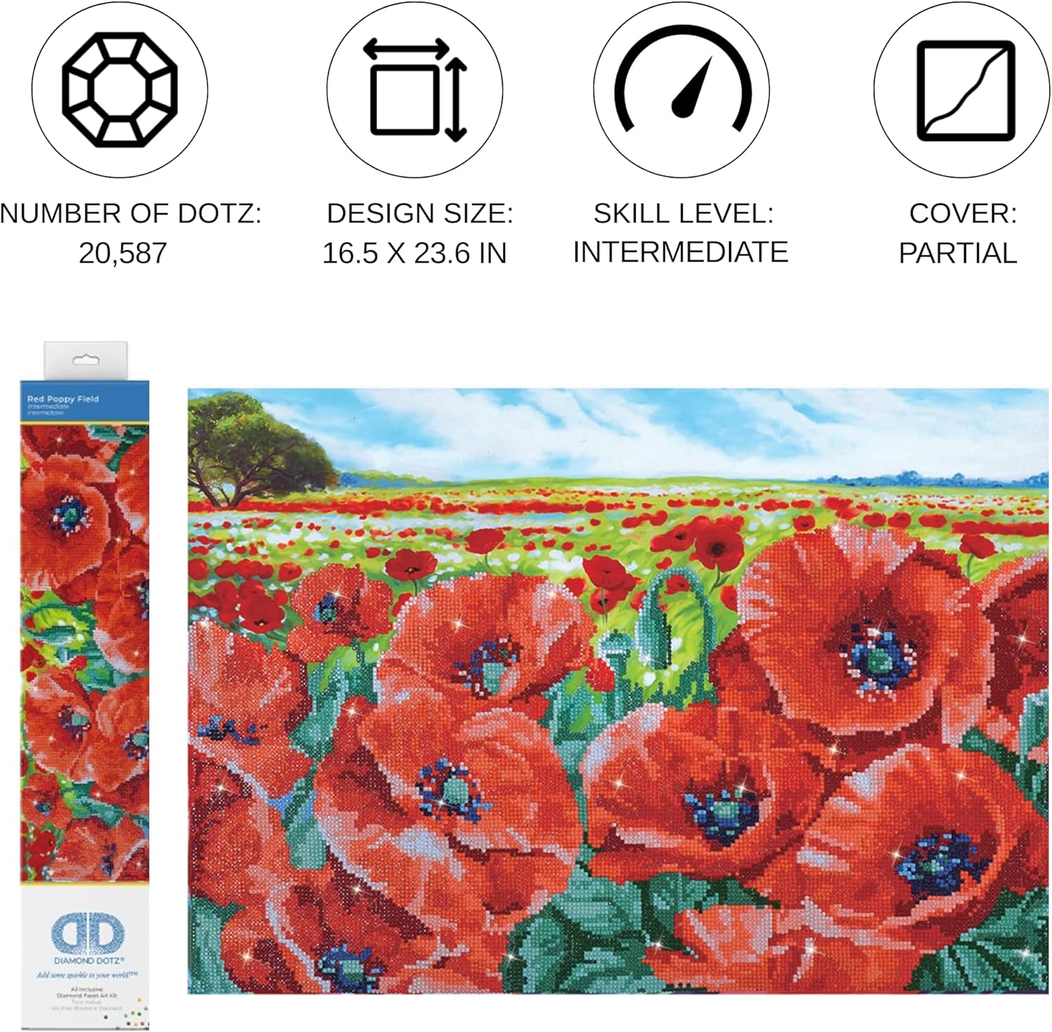 DIAMON DOT Re Popp Fiel Flora Diamon Paintin Kit fo Adult Diamon Ar Kit Relaxin Creativ Craf Ki wit Dot Gem 16.5inchx23.6inch