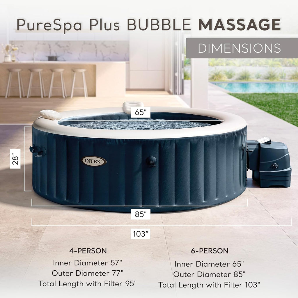 INTEX 28431EP PureSpa Plus Bubble Massage Inflatable Spa Set: Includes Energy Efficient Spa Cover ¨C2 Headrests ¨C LED Light ¨C 6 Person Capacity ¨C 85inch x 28inch